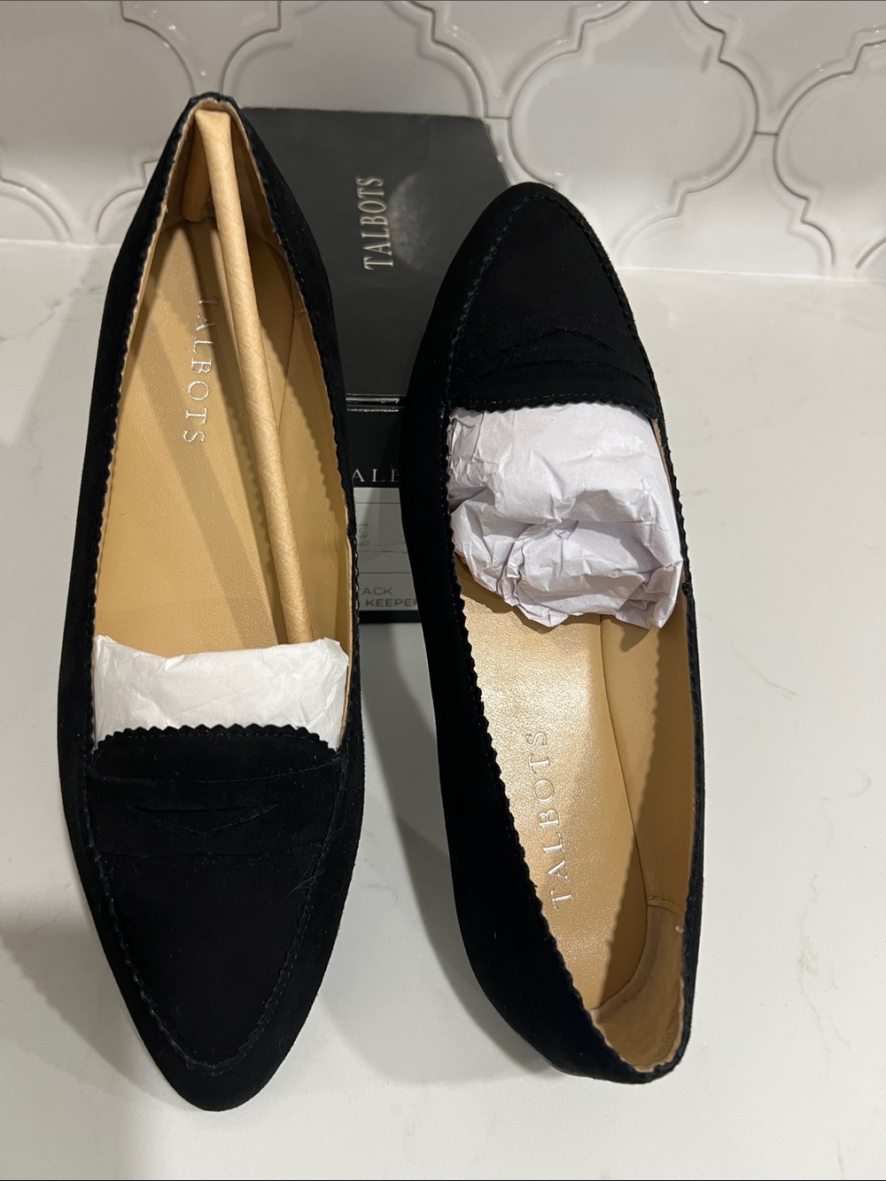 Talbots Black Francesca Keeper Suede Pointed Toe Driving Flats